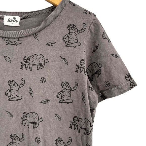 KIRA Organic Gray Short Sleeve Sloth Print Cotton Unisex T-Shirt Size 6 - Picture 2 of 6